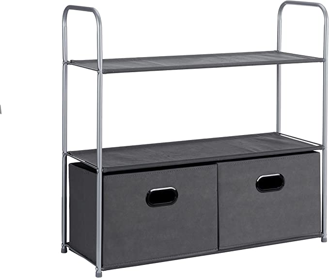 Basics Closet Storage Organizer with Fabric Bins and Shelves, 32.7" x 12.2" x 31", Gray