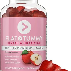 Flat Tummy Apple Cider Vinegar Gummies, 60 Count – Boost Energy, Detox, Support Gut Health & Healthy Metabolism – Vegan, Non-GMO ACV Gummies - Made with Apples, Beetroot, Vitamins B6 & B12, Superfoods