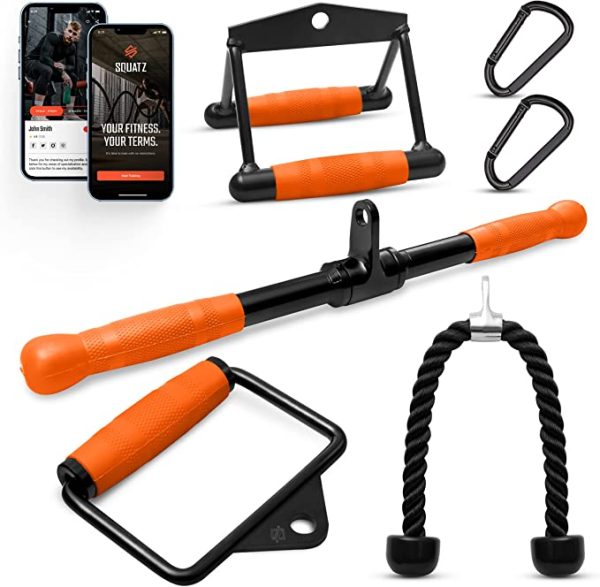 SQUATZ Triceps Pull Down - Cable Attachment Set Accessories for Home Gym, LAT Pulldown Attachment Weight Fitness, Double and Single D Attachment