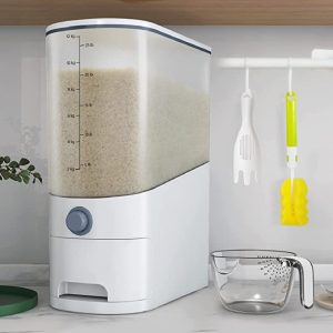 Tomus-UNI 26.5 Lbs Rice Dispenser, Large Sealed Integrated Grain Container Storage, Rice Container with Measuring Cup, Food Dispenser Kitchen Organization for Rice, Beans, Grains, Small Dry Food
