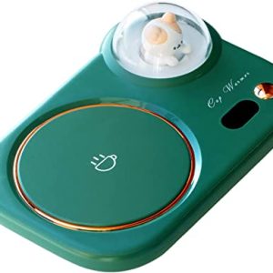 UUPOI Smart Coffee Mug Warmer, Coffee Cup Heater with Cute Cat Night Light, Auto Shut Off, 3 Temperature Setting LED Display, Electric Beverage Warmer Plate for Coffee Tea Milk Cocoa and etc., Green