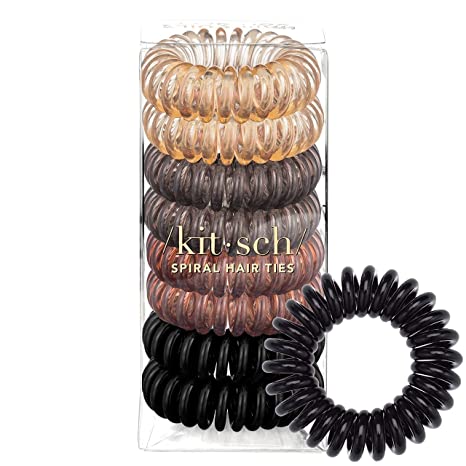 Kitsch Spiral Hair Ties for Women - Waterproof Teleties & Ponytail Holders for Teens | Stylish Phone Cord Hair Ties & Hair Coils for Girls | Coil Hair Ties for Thick Hair & Thin Hair, 8 Pcs (Brunette)